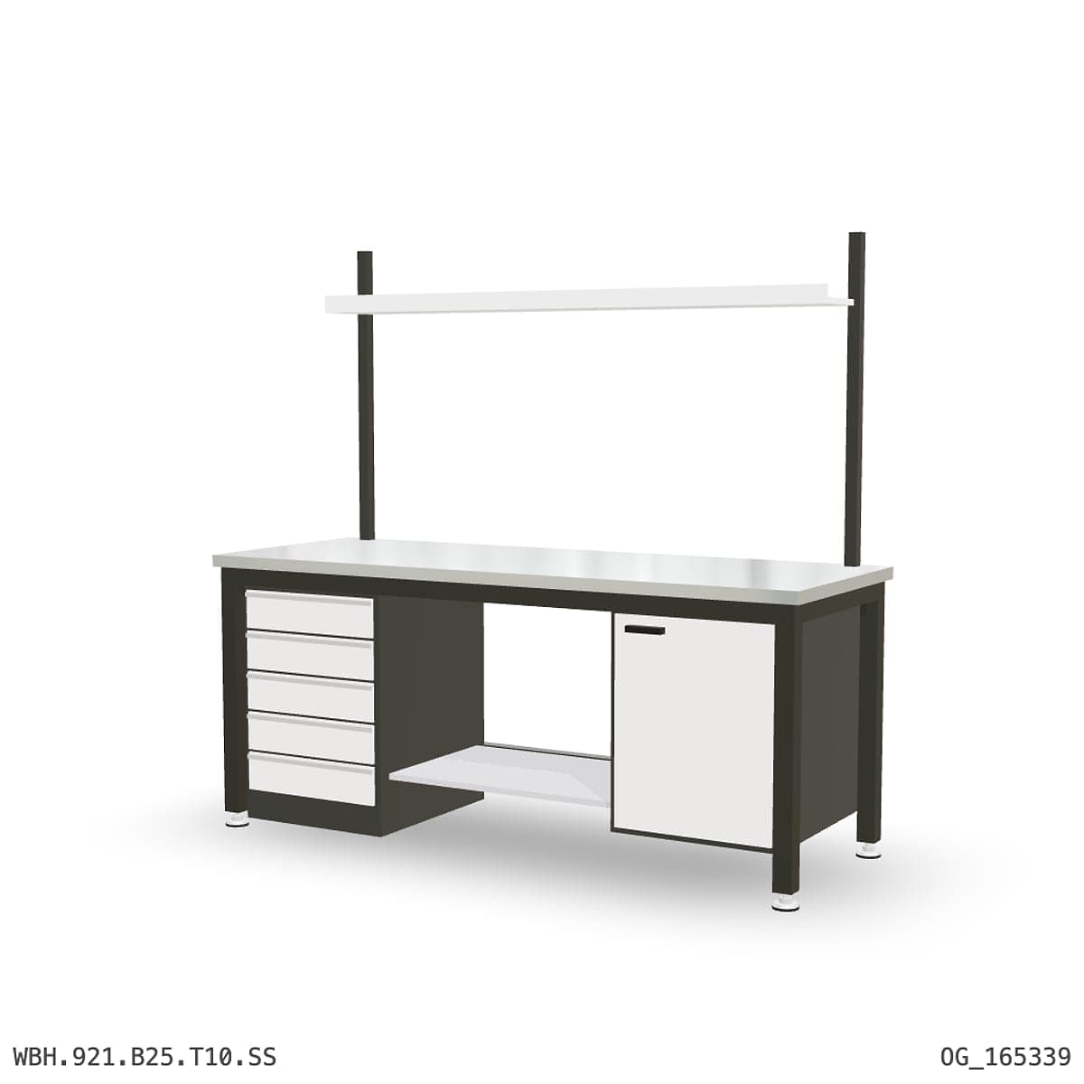 Heavy Duty Workbench 2100mm — Stainless Steel (1.2mm 304), under-bench storage + overhead shelving by Atomic Tawk