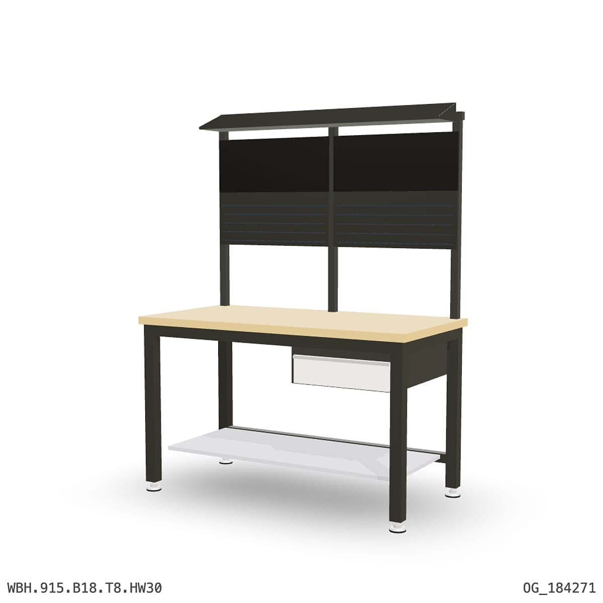 Heavy Duty Workbench 1500mm — Hardwood Oak 30mm, under-bench storage + overhead shelving by Atomic Tawk