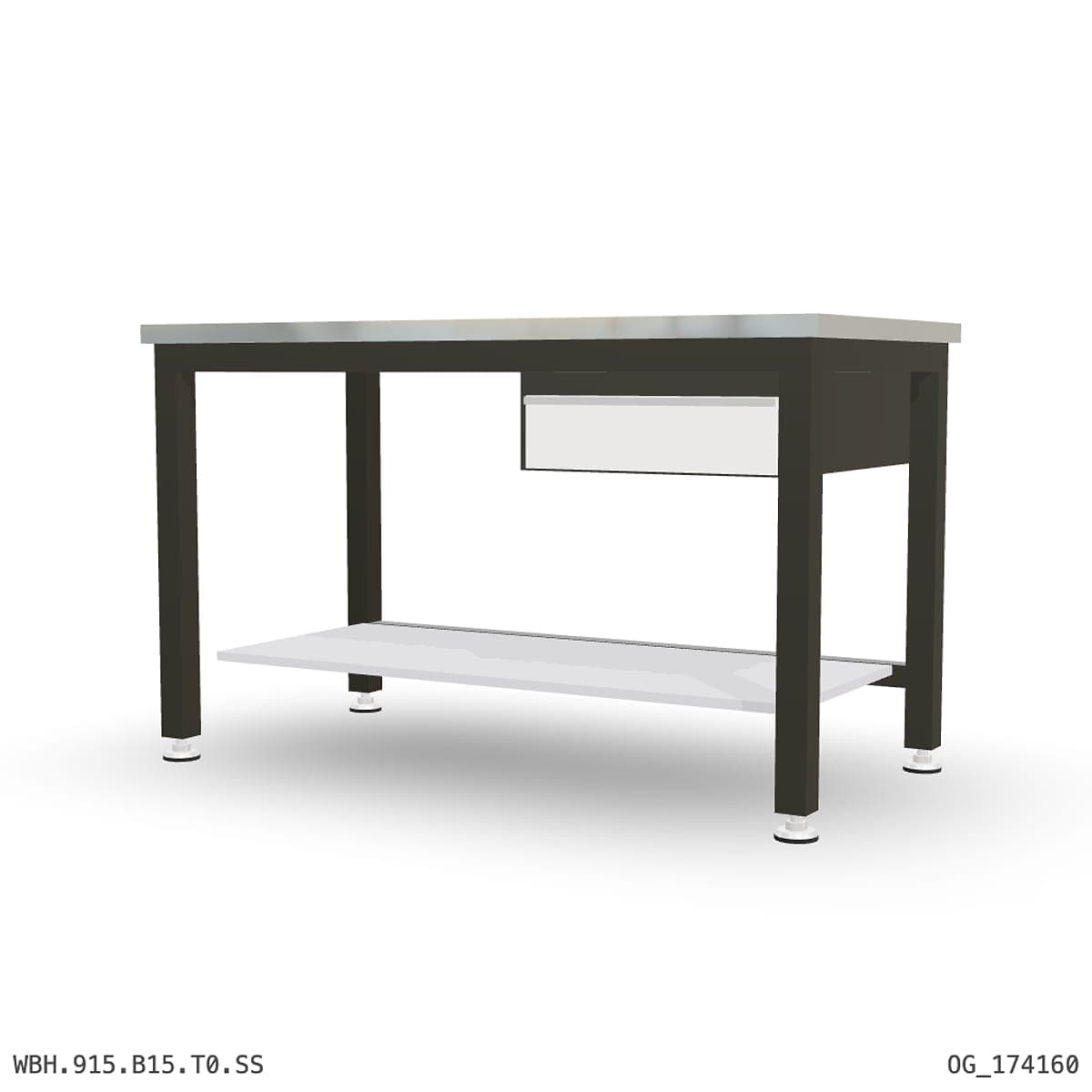 Heavy Duty Workbench 1500mm — Stainless Steel (1.2mm 304), under-bench storage by Atomic Tawk