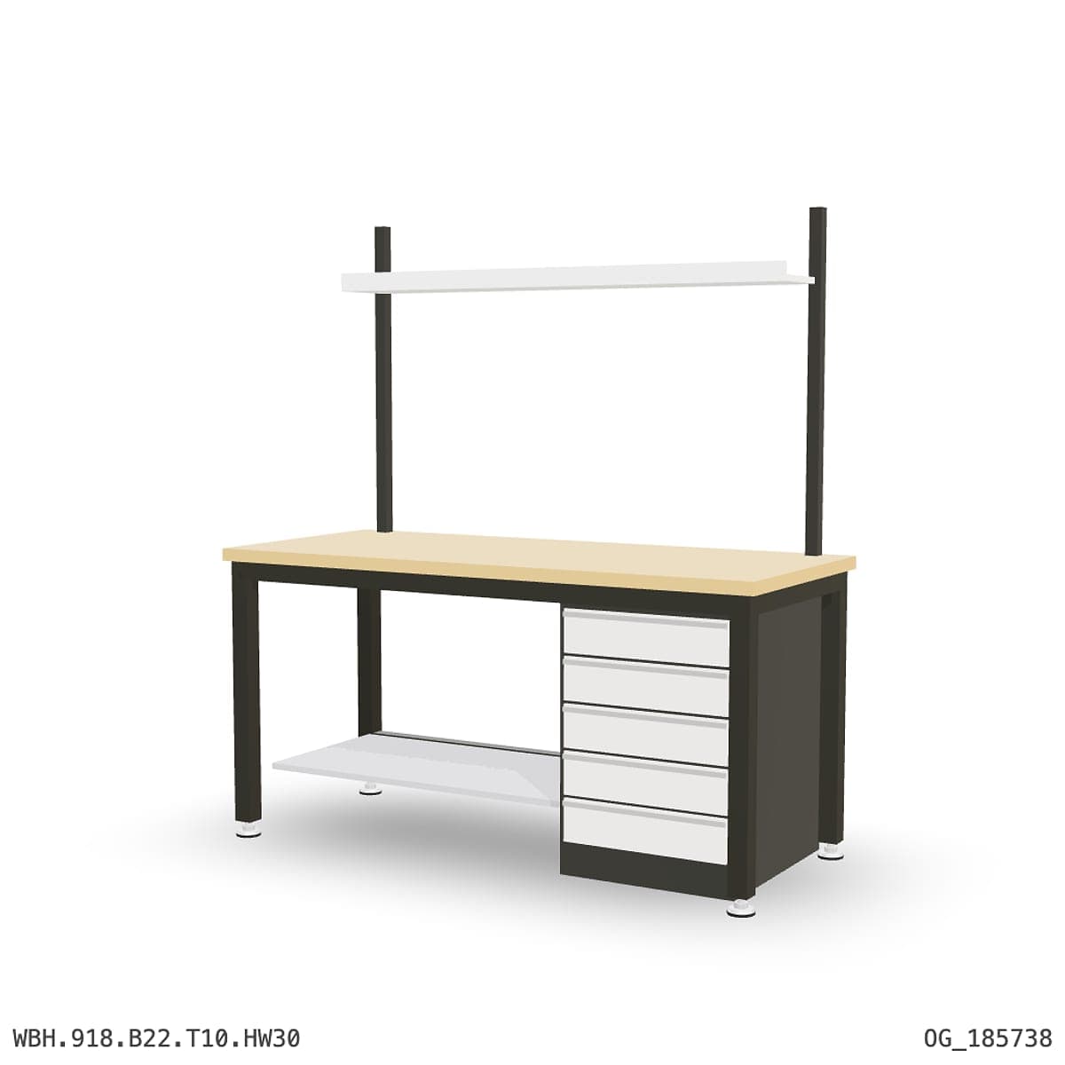 Heavy Duty Workbench 1800mm — Hardwood Oak 30mm, under-bench storage + overhead shelving by Atomic Tawk