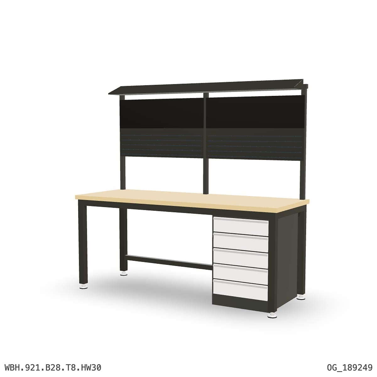 Heavy Duty Workbench 2100mm — Hardwood Oak 30mm, under-bench storage + overhead shelving by Atomic Tawk