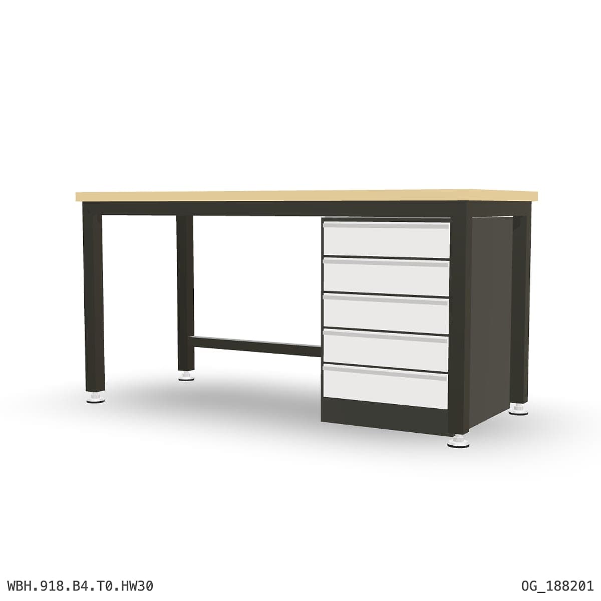 Heavy Duty Workbench 1800mm — Hardwood Oak 30mm, under-bench storage by Atomic Tawk
