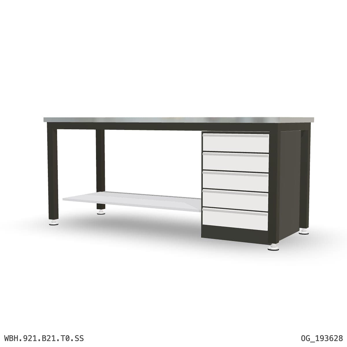 Heavy Duty Workbench 2100mm — Stainless Steel (1.2mm 304), under-bench storage by Atomic Tawk