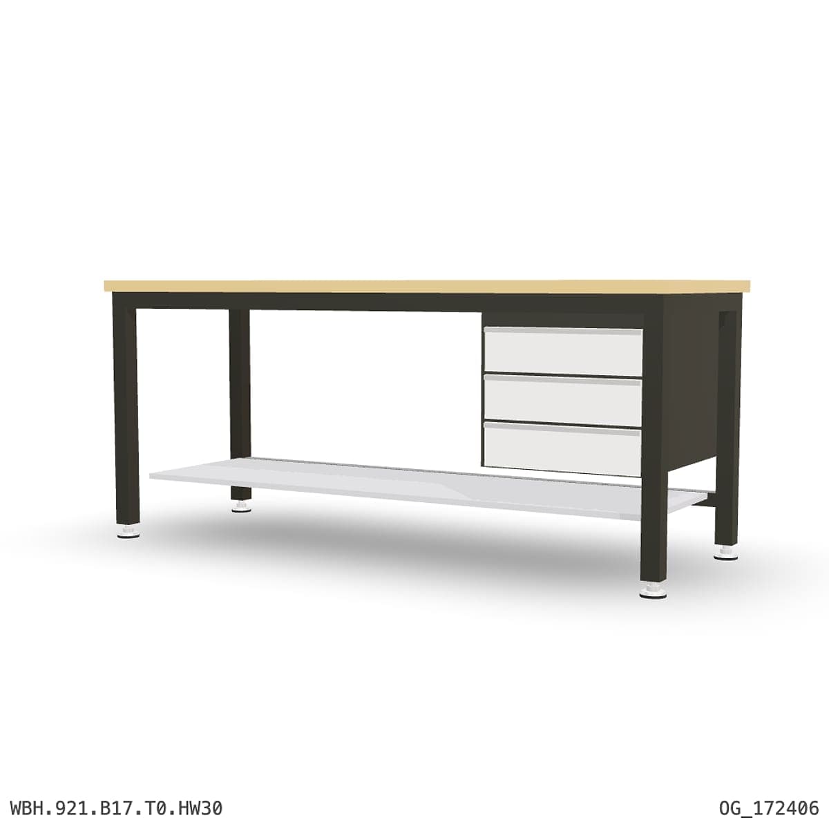 Heavy Duty Workbench 2100mm — Hardwood Oak 30mm, under-bench storage by Atomic Tawk