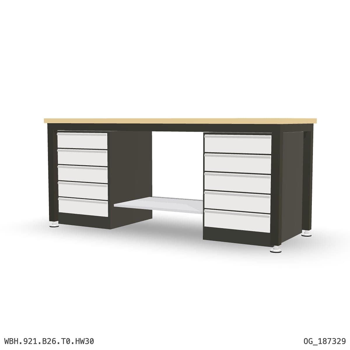 Heavy Duty Workbench 2100mm — Hardwood Oak 30mm, under-bench storage by Atomic Tawk