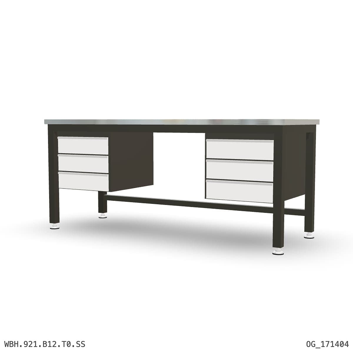 Heavy Duty Workbench 2100mm — Stainless Steel (1.2mm 304), under-bench storage by Atomic Tawk