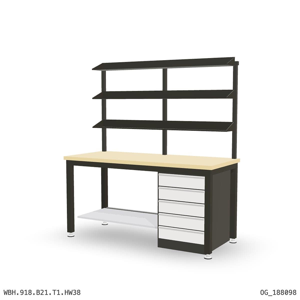Heavy Duty Workbench 1800mm — Hardwood Oak 38mm, under-bench storage + overhead shelving by Atomic Tawk