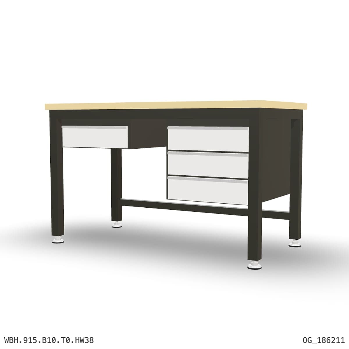 Heavy Duty Workbench 1500mm — Hardwood Oak 38mm, under-bench storage by Atomic Tawk