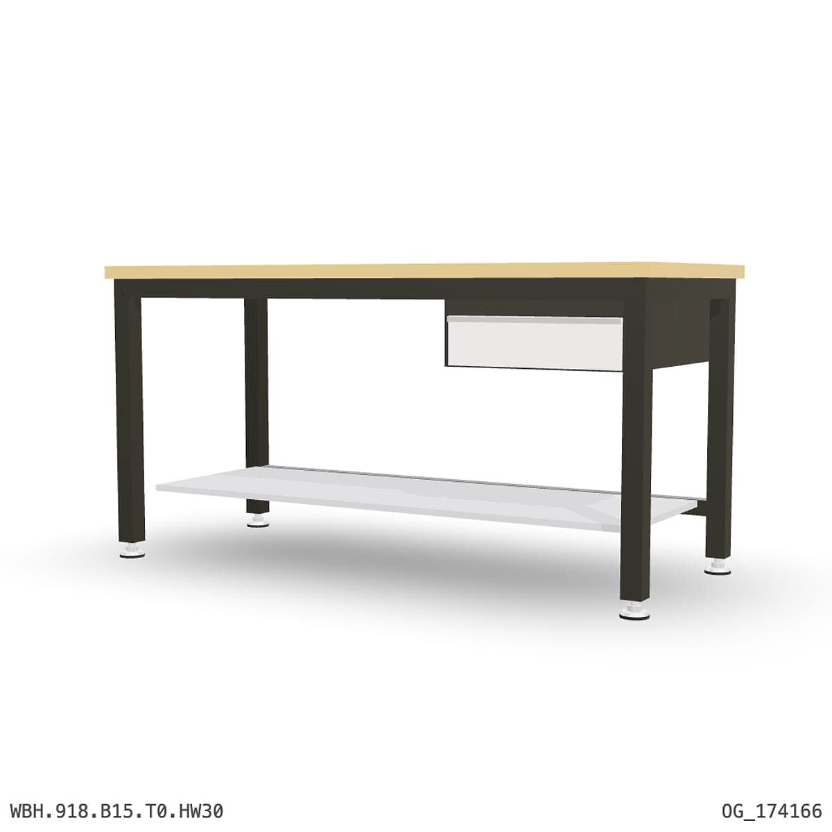 Heavy Duty Workbench 1800mm — Hardwood Oak 30mm, under-bench storage by Atomic Tawk